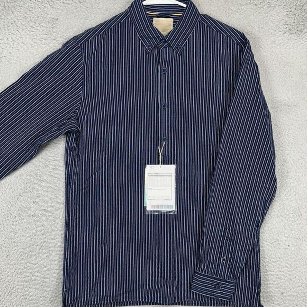 Esquel Button Down Shirt Mens Medium Blue Stripe Cotton Long Sleeve Casual NEW